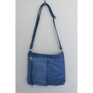 HOBO Crossbody Bag Blue Leather Shoulder Bag Purse Zip Top Cambel